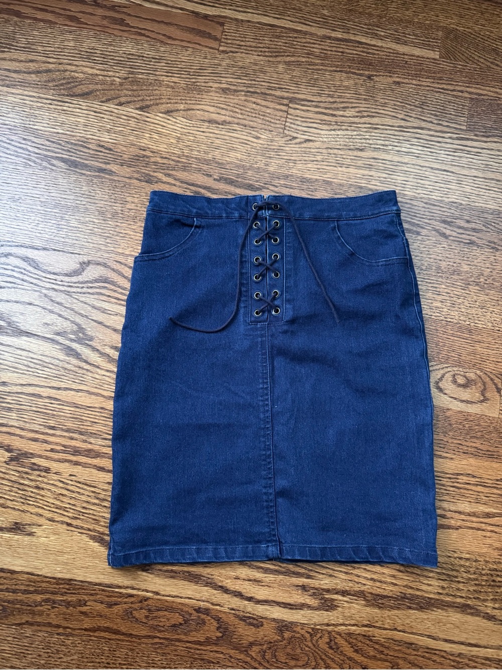 Women’s Navy Denim Lace-Up Skirt